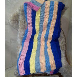 Vintage Afghan Blanket Pastel Baby 47" x 40" Crib Cozy